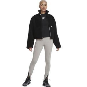 Nike Sportswear Swoosh Sherpa Black Jacket Swoosh-Shaped Logo Full-Zip Small